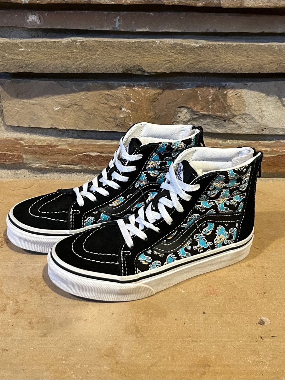 Van Sk8-Hi 'Vanosaur' High-Top Skate Sneakers in Black with Teal Dino Print